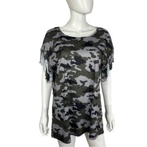 Women’s Camo Fringe Sleeve Boat Neck Tee
